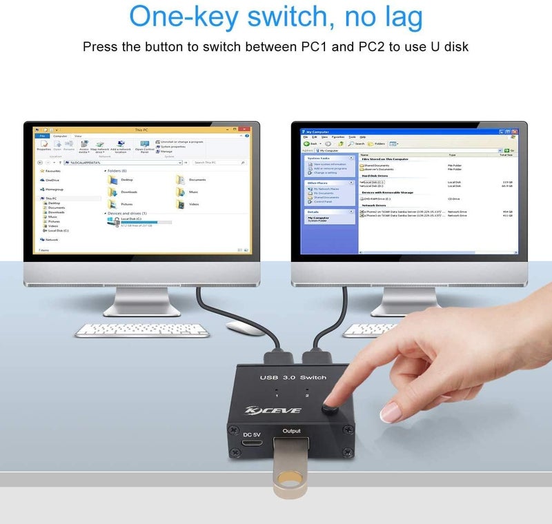 KCEVE USB 3.0 Switch Selector, 2 in 1 Out USB Switcher for 2 Computers Share 1 USB Devices, Mouse, Keyboard, Scanner, Printer - Image 3